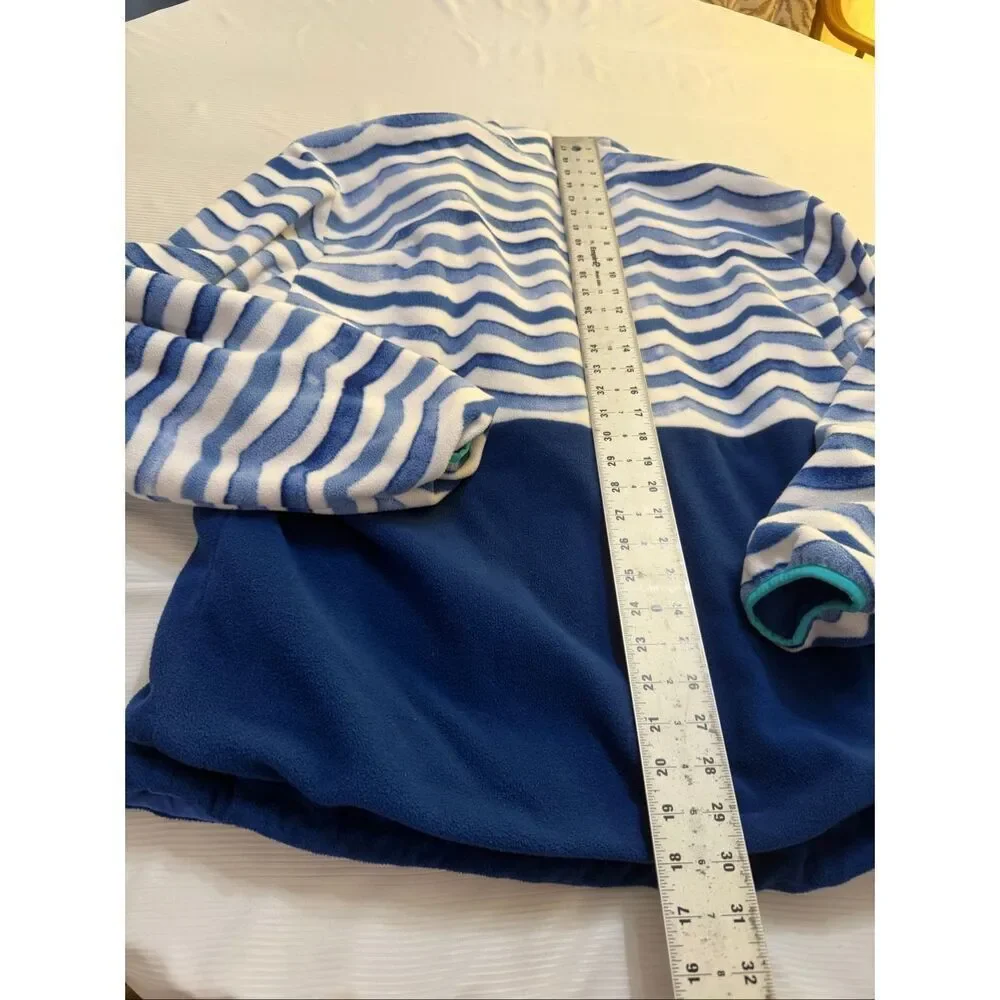 Chubbies Reversible Pullover Jacket Blue Teal Wave Fleece Men's Large Preppy Y2K
